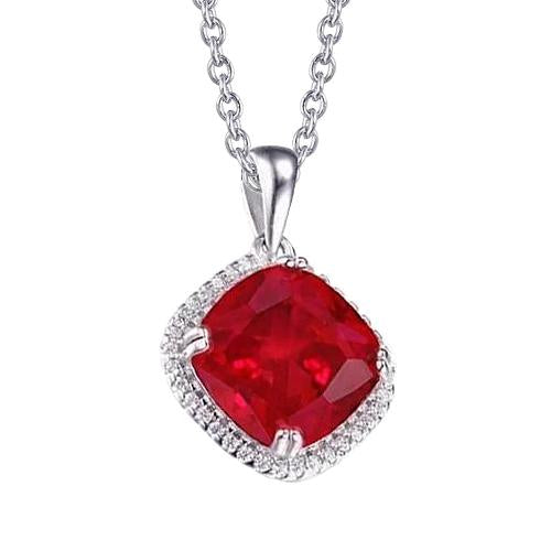 Collier Pendentif Or Blanc 14K 10.50 Carats Rubis Rouge Et Diamants - HarryChadEnt.FR