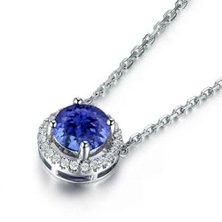 Collier Pendentif Or Blanc 14K 3.25 Carats Tanzanite Et Diamants