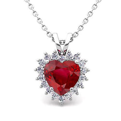 Collier Pendentif Or Blanc 14K 5.50 Carats Rubis Rouge Avec Diamants