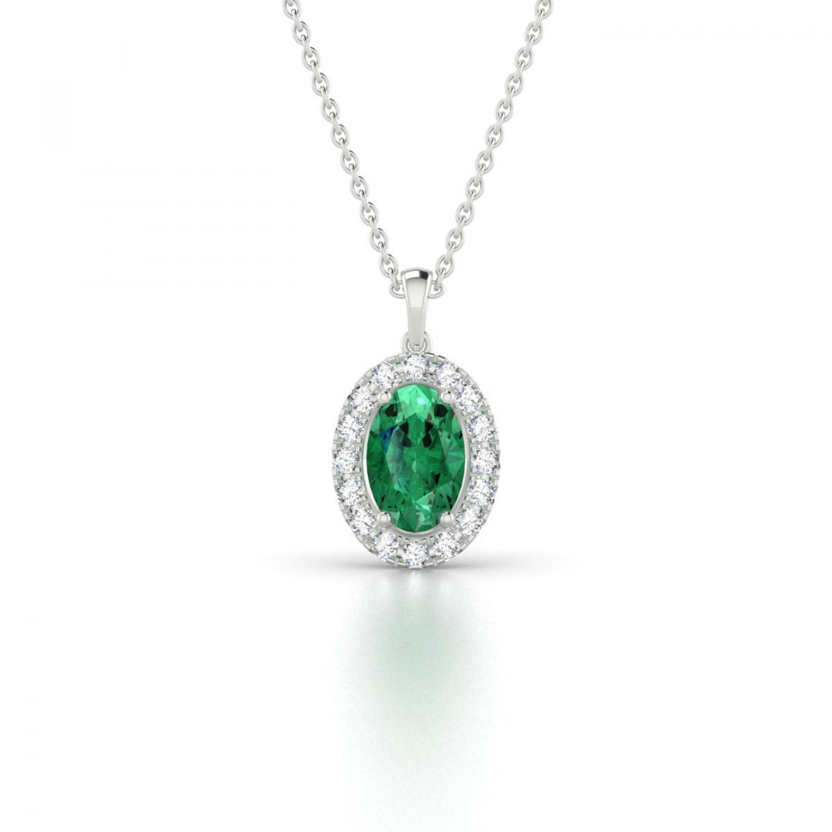 Collier Pendentif Ovale Vert Emeraude Et Diamant Pierres Précieuses 4.55 Carat - HarryChadEnt.FR