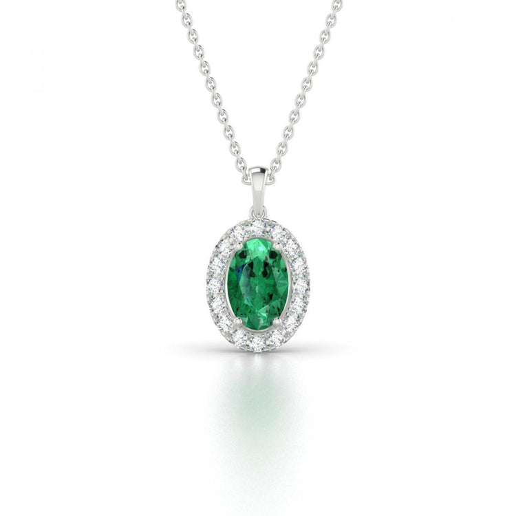 Collier Pendentif Ovale Vert Emeraude Et Diamant Pierres Précieuses 4.55 Carat - HarryChadEnt.FR