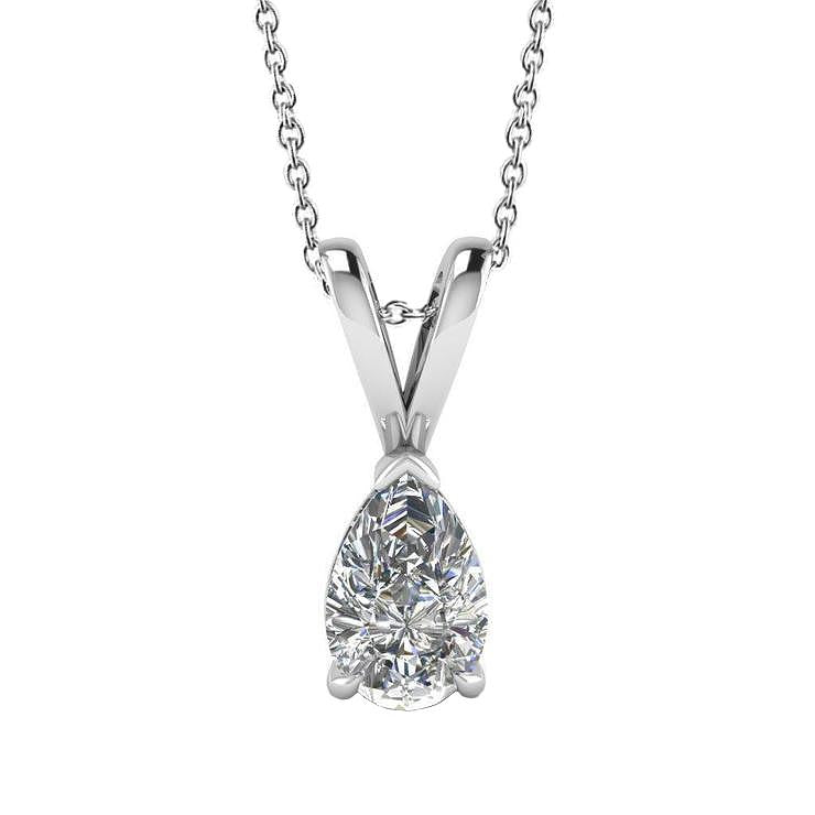 Collier Pendentif Poire Solitaire 1.00 Carats Or Blanc 14K - HarryChadEnt.FR