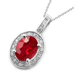 Collier Pendentif Rubis 4.80 Carats Et Diamants Or Blanc 14K