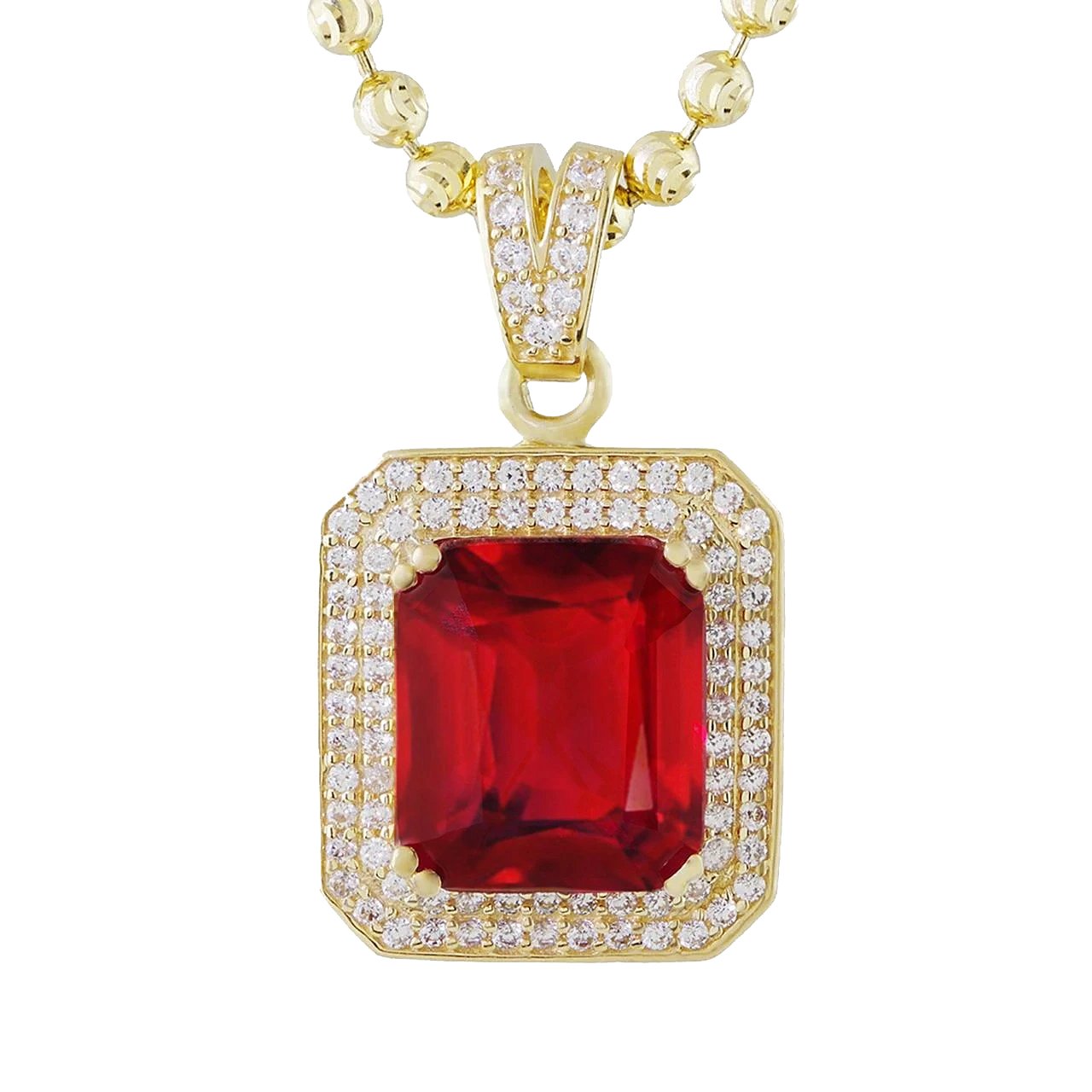 Collier Pendentif Rubis Avec Diamants 11.20 Carats Or Jaune 14K - HarryChadEnt.FR