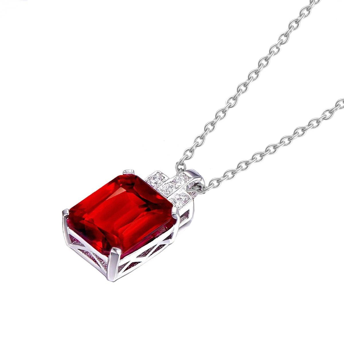 Collier Pendentif Rubis Et Diamants 7.70 Ct Or Blanc 14K - HarryChadEnt.FR