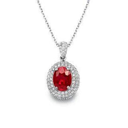 Collier Pendentif Rubis Rouge Avec Diamants 3 Carats Or Blanc 14K