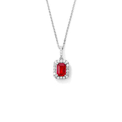Collier Pendentif Rubis Rouge Avec Diamants 4 Carats Or Blanc 14K