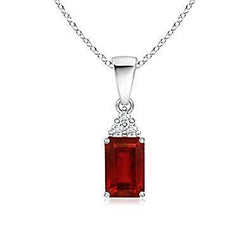 Collier Pendentif Rubis Rouge Avec Diamants 4.50 Carats Or Blanc 14K