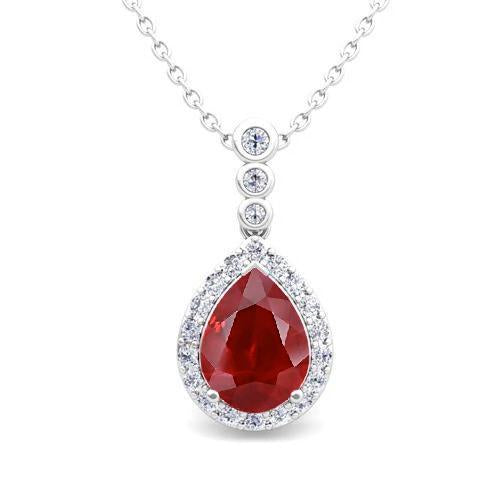 Collier Pendentif Rubis Rouge Avec Diamants 5 Carats Or Blanc 14K - HarryChadEnt.FR