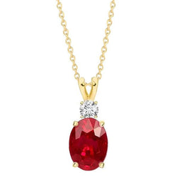 Collier Pendentif Rubis Rouge Avec Diamants 8.50 Carats Or Jaune 14K