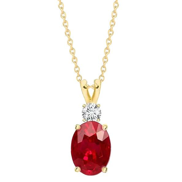 Collier Pendentif Rubis Rouge Avec Diamants 8.50 Carats Or Jaune 14K - HarryChadEnt.FR
