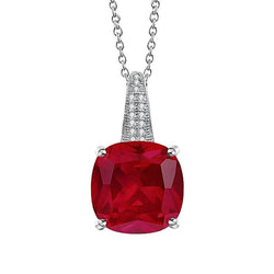 Collier Pendentif Rubis Rouge Avec Diamants Blancs 8.30 Ct Or Blanc 14K