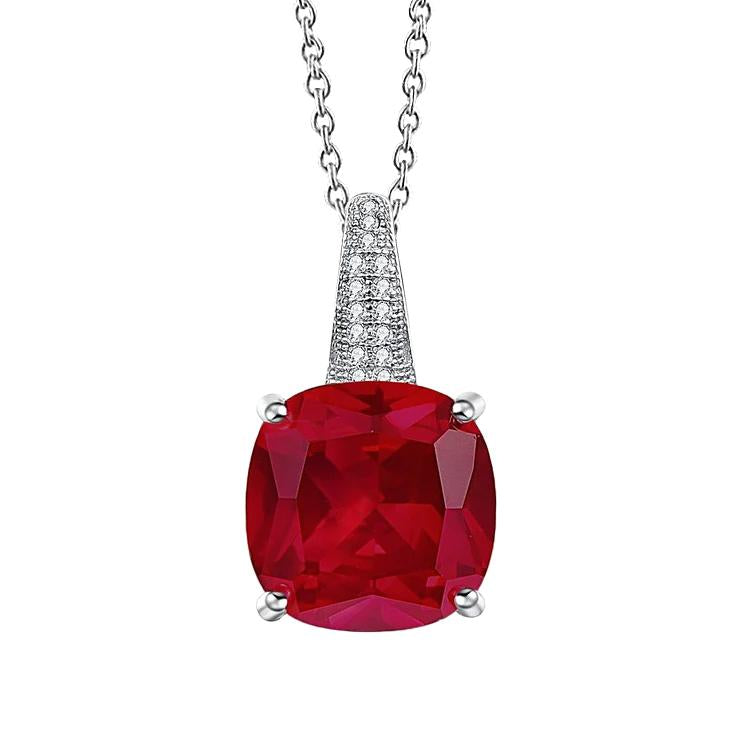 Collier Pendentif Rubis Rouge Avec Diamants Blancs 8.30 Ct Or Blanc 14K - HarryChadEnt.FR
