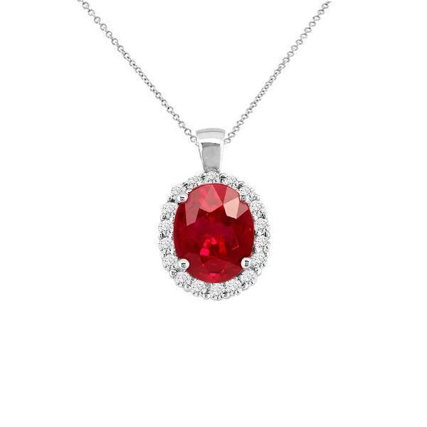 Collier Pendentif Rubis Rouge Et Diamant 6 Carats Or Blanc 14K - HarryChadEnt.FR