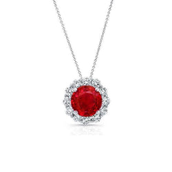 Collier Pendentif Rubis Rouge Et Diamants 4.75 Carats Or Blanc 14K