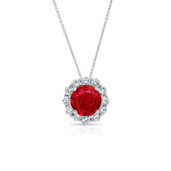 Collier Pendentif Rubis Rouge Et Diamants 4.75 Carats Or Blanc 14K - HarryChadEnt.FR