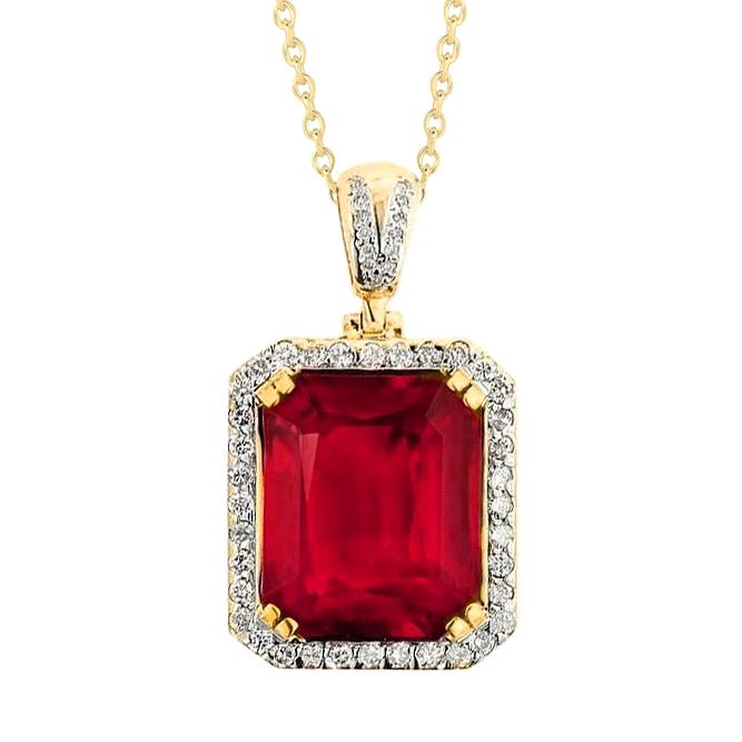 Collier Pendentif Rubis Rouge Et Diamants En Or Jaune 14K 8.70 Carats - HarryChadEnt.FR