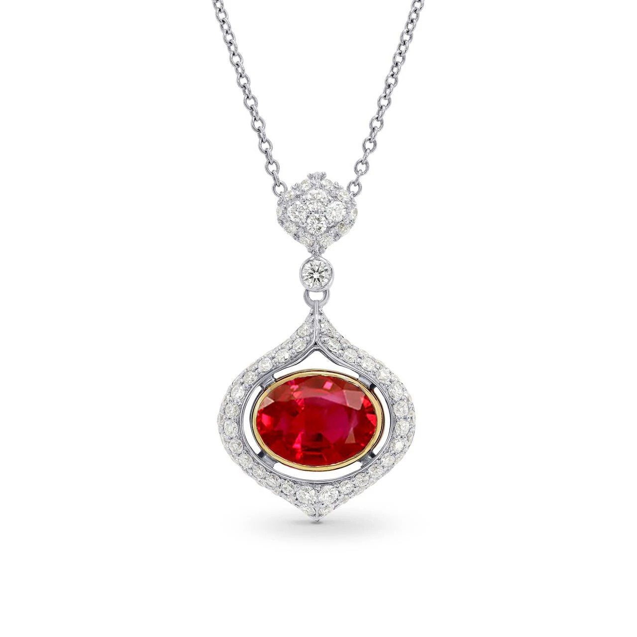 Lunette Sertie Rubis Avec Diamants 4.75 Carats Pendentif Collier Or Blanc - HarryChadEnt.FR