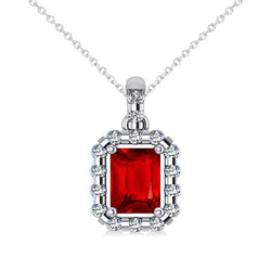 Collier Pendentif Rubis Taille Émeraude 14K Avec Diamants Ronds 5.60 Ct
