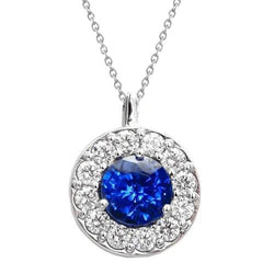 Collier Pendentif Saphir Bleu 2.70 Ct Avec Diamants Or Blanc 14K