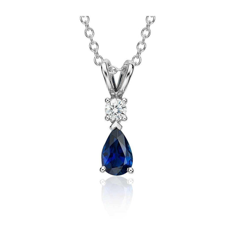 Collier Pendentif Saphir Bleu Avec Diamant 2 Carats Or Blanc 14K - HarryChadEnt.FR