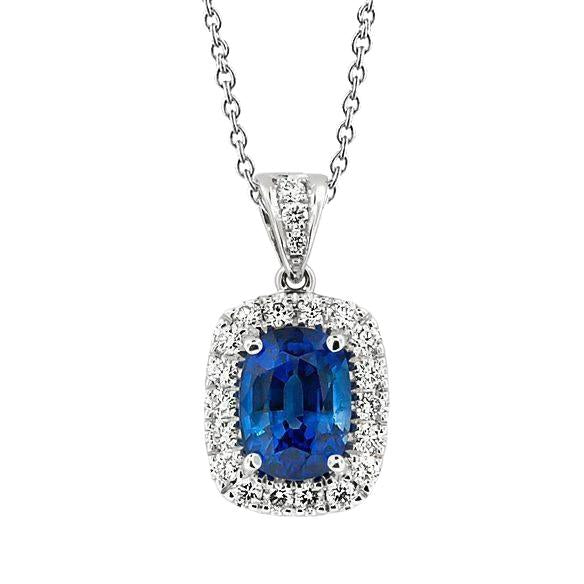 Collier Pendentif Saphir Bleu Coussin Et Diamant 3.50 Carats - HarryChadEnt.FR