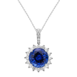 Collier Pendentif Saphir Bleu Et Diamants 8.40 Carats Or Blanc 14K