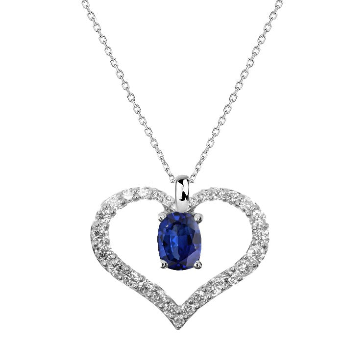 Collier Pendentif Saphir Bleu Ovale & Diamant Coeur 3.25 quilates