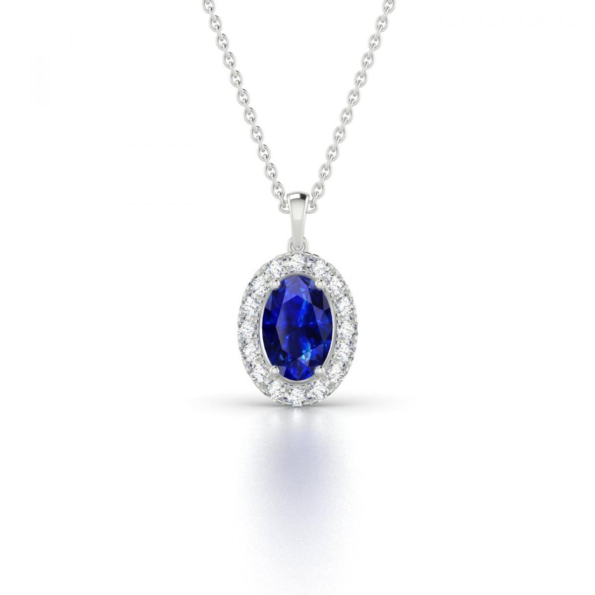 Collier Pendentif Saphir Ceylan Diamants 3.25 Carats Or 14K - HarryChadEnt.FR