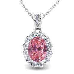 Collier Pendentif Saphir Rose Taille Ovale 6.25 Carats Et Diamants