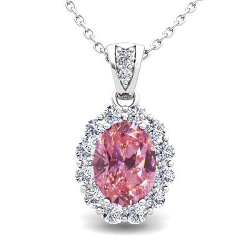 Collier Pendentif Saphir Rose Et Diamants Taille Ovale 6.25 Carats - HarryChadEnt.FR