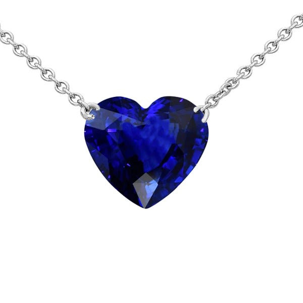 Collier Pendentif Solitaire Coeur Saphir Bleu Foncé 3.50 quilates