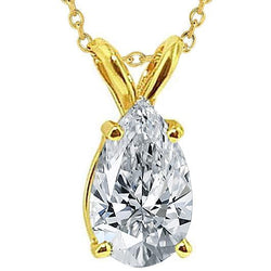 Collier Pendentif Solitaire Diamant Poire 1.5 Carat Or Jaune