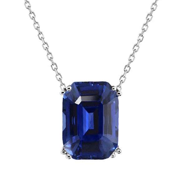 Collier Pendentif Solitaire Emeraude Saphir Bleu Foncé 4 quilates