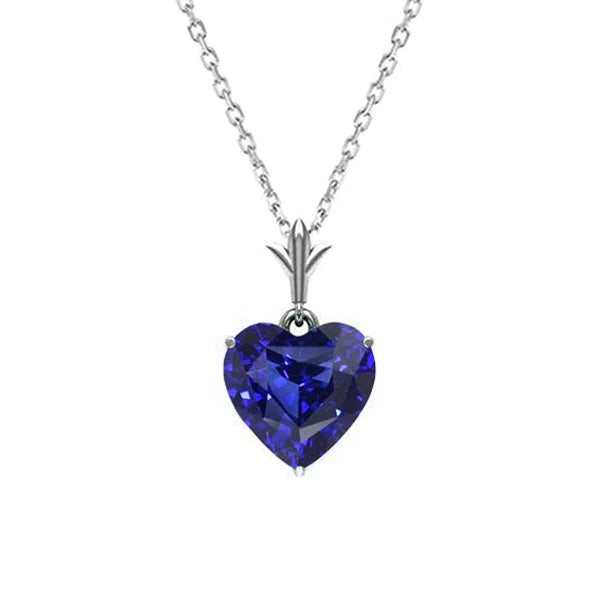 Collier Pendentif Solitaire Or 14K Coeur Saphir Sri Lankais 2 quilates