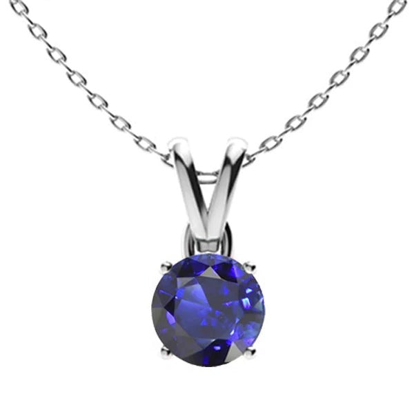 Collier Pendentif Solitaire Saphir Bleu Rond V Bélier Or 2 quilates