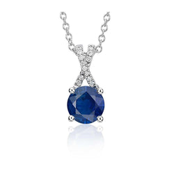 Collier Pendentif Sri Lanka Bleu Saphir Diamants Taille Ronde 2.65 Ct