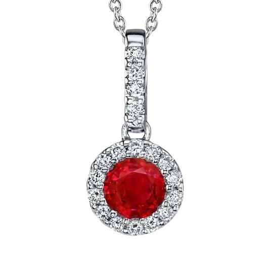 Collier Pendentif Taille Ronde 6.80 Ct. Rubis Et Diamants Or Blanc 14K - HarryChadEnt.FR