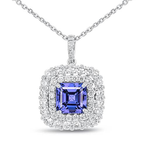 Collier Pendentif Tanzanite Bleue 2.75 Carats Avec Diamants Or Blanc - HarryChadEnt.FR