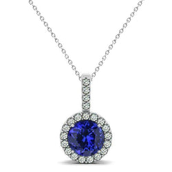 Collier Pendentif Tanzanite Bleue Avec Diamants Or Blanc 14K 3.70 Ct