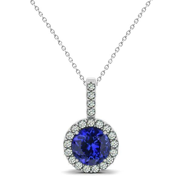 Collier Pendentif Tanzanite Bleue Avec Diamants Or Blanc 14K 3.70 Ct - HarryChadEnt.FR