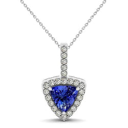 Collier Pendentif Tanzanite Bleue Et Diamants 17 Ct Or Blanc 14K