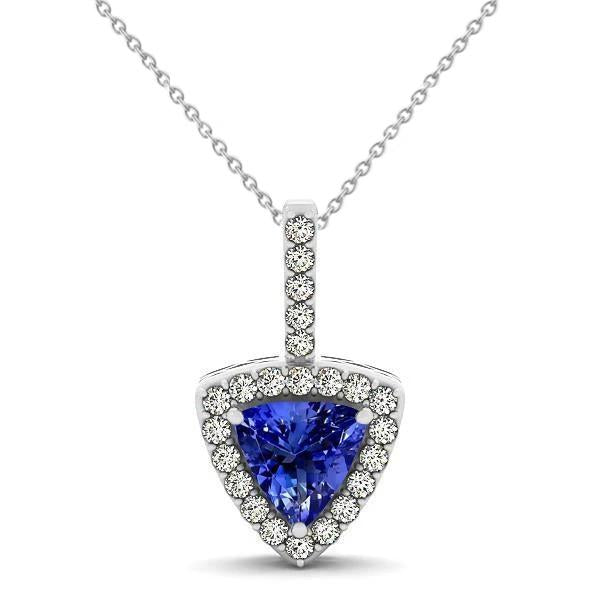 Collier Pendentif Tanzanite Bleue Et Diamants 17 Ct Or Blanc 14K - HarryChadEnt.FR