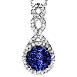 Collier Pendentif Tanzanite & Diamant De Forme Ronde 4.25 Carat WG 14K