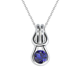 Collier Solitaire Pendentif Saphir de Ceylan Rond Or Blanc 1 quilates