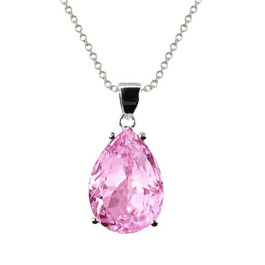Collier Solitaire Taille Poire Kunzite Rose Pendentif Or Blanc 34 Ct - HarryChadEnt.FR