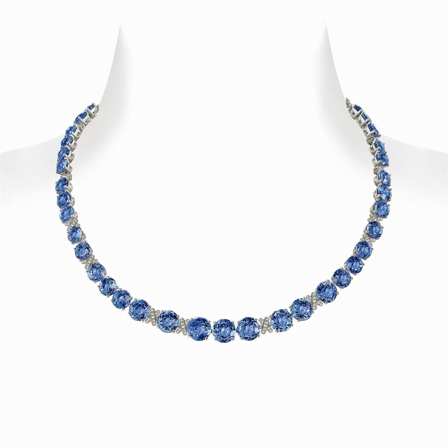 Collier Sri Lanka Bleu Saphir Diamants 39.25 Carats Or 14K - HarryChadEnt.FR