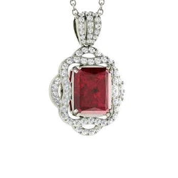 Collier à pendentif serti de griffes 4.80 carats rubis rouge avec diamants
