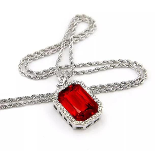 Collier avec pendentif diamant rond taille rayonnante et rubis rouge 7.35 ct. GT 14K - HarryChadEnt.FR