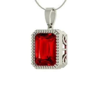 Collier pendentif 5 carats en or blanc 14K rubis rouge coupe radiante Nouveau - HarryChadEnt.FR